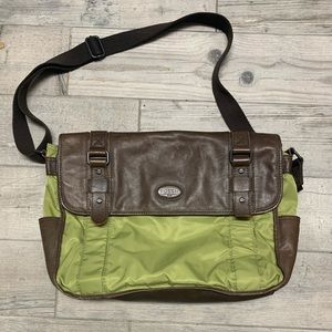 Leather and Lime Green Fossil Messenger Bag